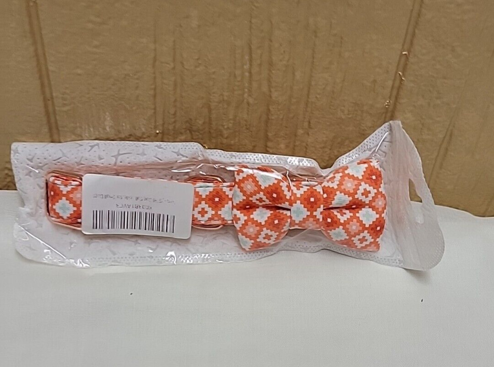 Female Small Dog Collar Orange 1/2" Wide Band Adjustable With Bow Snap Closure